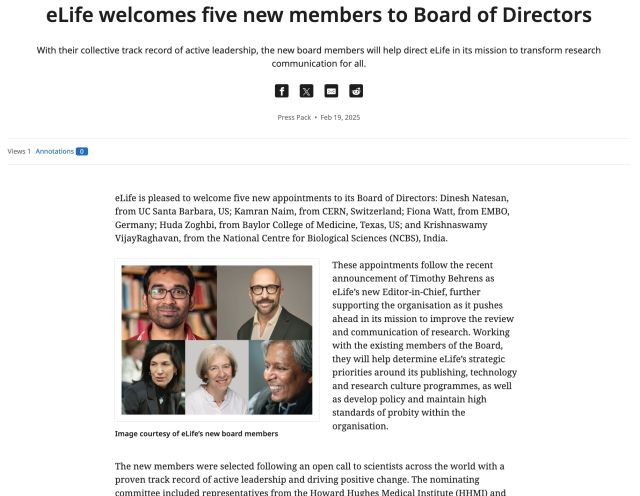 New members of elife's Board of Directors